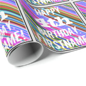 鮮やか, 4カラフルth Birthday +名前をカスタムする ラッピングペーパー (ロールコーナー)
