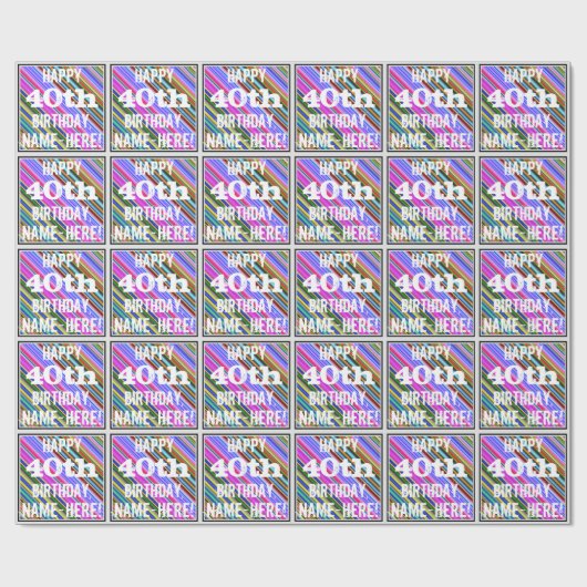 鮮やか, 40カラフル歳の誕生日+名前をカスタムする ラッピングペーパー (フラット)