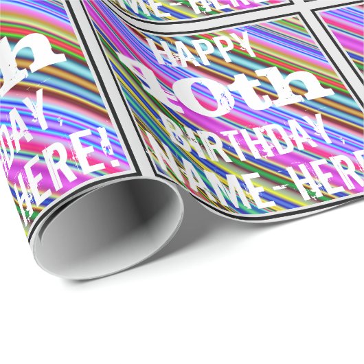鮮やか, 40カラフル歳の誕生日+名前をカスタムする ラッピングペーパー (ロールコーナー)