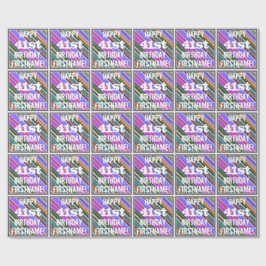 鮮やか, 41カラフル誕生日+名前をカスタムする ラッピングペーパー (フラット)
