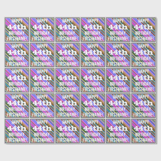鮮やか, 44カラフル誕生日+名前をカスタムする ラッピングペーパー (フラット)
