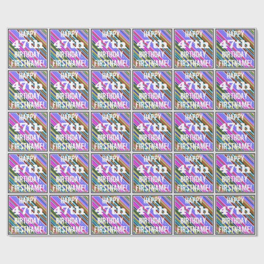 鮮やか, 47カラフル誕生日+名前をカスタムする ラッピングペーパー (フラット)