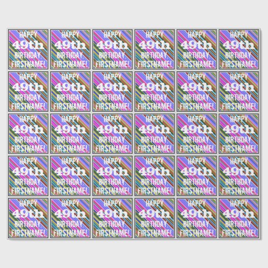 鮮やか, 49カラフル誕生日+名前をカスタムする ラッピングペーパー (フラット)