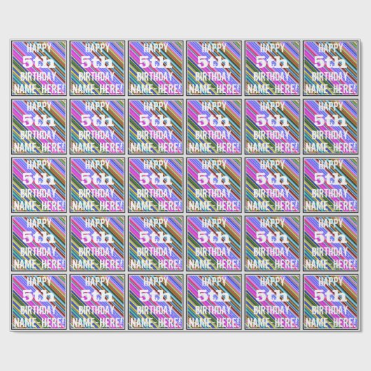 鮮やか, 5カラフル番目の誕生日+名前をカスタムする ラッピングペーパー (フラット)