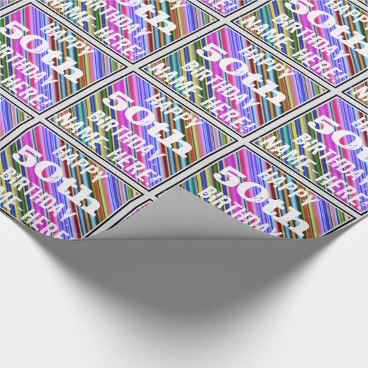 鮮やか, 50カラフル誕生日+名前をカスタムする ラッピングペーパー (コーナー)