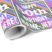 鮮やか, 50カラフル誕生日+名前をカスタムする ラッピングペーパー (ロールコーナー)