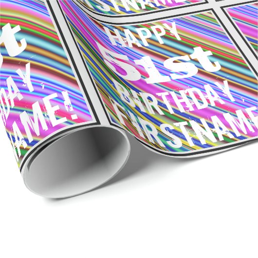 鮮やか, 51カラフル誕生日+名前をカスタムする ラッピングペーパー (ロールコーナー)