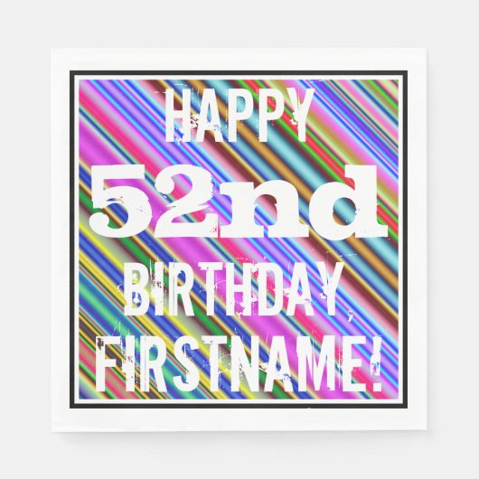 鮮やか、52カラフル番目の誕生日+名前をカスタムする スタンダードランチョンナプキン (正面)