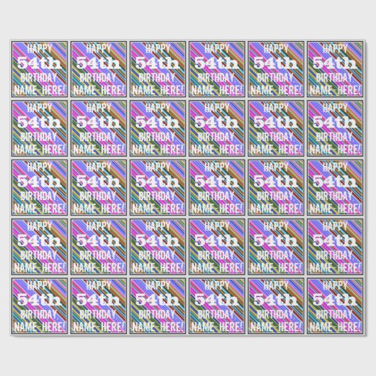 鮮やか, 54カラフル誕生日+名前をカスタムする ラッピングペーパー (フラット)