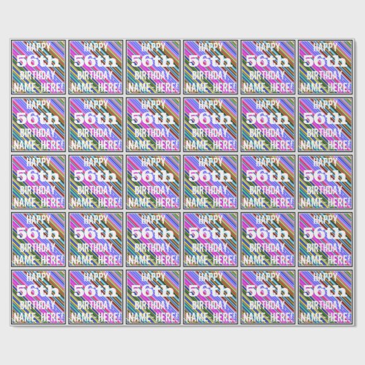 鮮やか, 56カラフル誕生日+名前をカスタムする ラッピングペーパー (フラット)