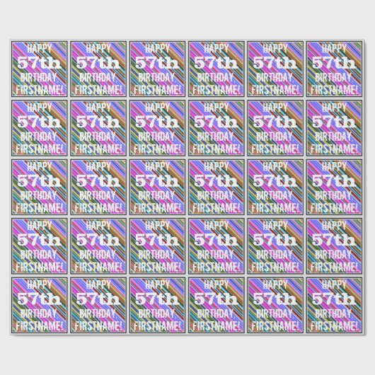 鮮やか, 57カラフル誕生日+名前をカスタムする ラッピングペーパー (フラット)