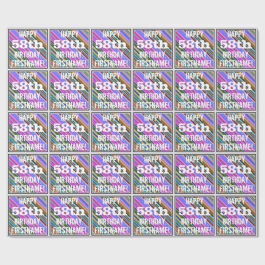 鮮やか, 58カラフル誕生日+名前をカスタムする ラッピングペーパー (フラット)