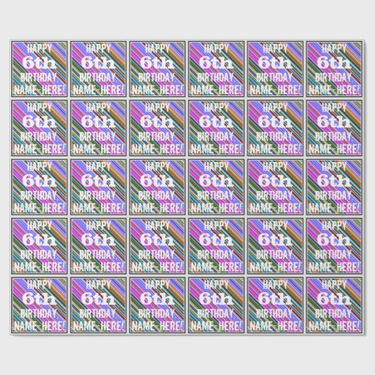 鮮やか, 6カラフル番目の誕生日+名前をカスタムする ラッピングペーパー (フラット)