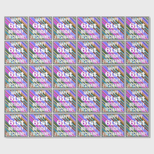 鮮やか, 61カラフル誕生日+名前をカスタムする ラッピングペーパー (フラット)