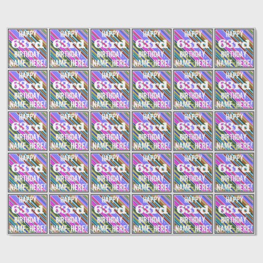 鮮やか, 63カラフル誕生日+名前をカスタムする ラッピングペーパー (フラット)