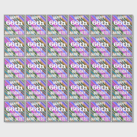 鮮やか, 66カラフル誕生日+名前をカスタムする ラッピングペーパー (フラット)