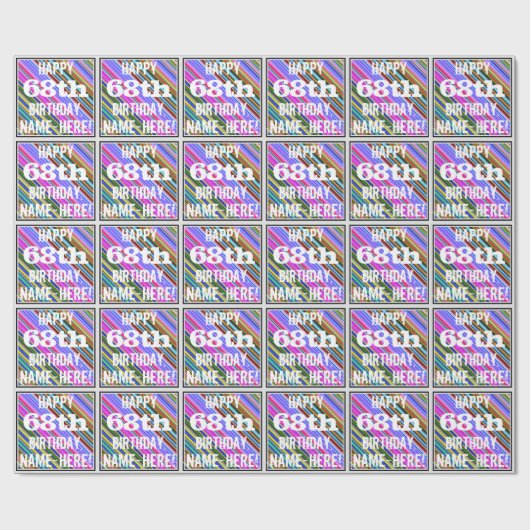 鮮やか, 68カラフル誕生日+名前をカスタムする ラッピングペーパー (フラット)