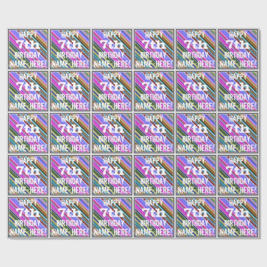 鮮やか, 7カラフル番目の誕生日+名前をカスタムする ラッピングペーパー (フラット)