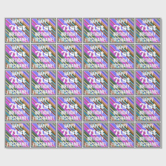 鮮やか, 71カラフル誕生日+名前をカスタムする ラッピングペーパー (フラット)