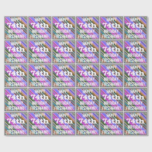 鮮やか, 74カラフル誕生日+名前をカスタムする ラッピングペーパー (フラット)