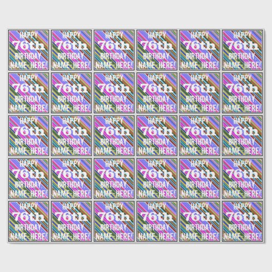鮮やか, 76カラフル誕生日+名前をカスタムする ラッピングペーパー (フラット)