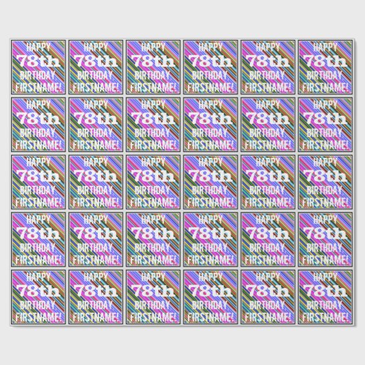 鮮やか, 78カラフル誕生日+名前をカスタムする ラッピングペーパー (フラット)