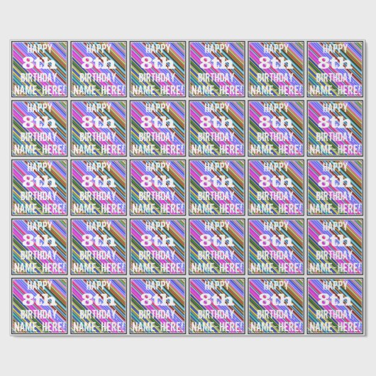 鮮やか, 8カラフル番目の誕生日+名前をカスタムする ラッピングペーパー (フラット)