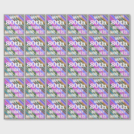 鮮やか, 80カラフル誕生日+名前をカスタムする ラッピングペーパー (フラット)