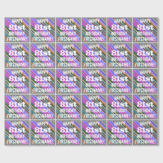 鮮やか, 81カラフル誕生日+名前をカスタムする ラッピングペーパー (フラット)