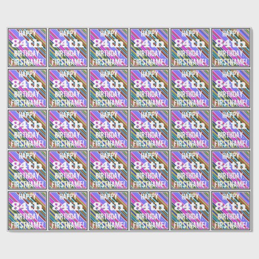 鮮やか, 84カラフル誕生日+名前をカスタムする ラッピングペーパー (フラット)