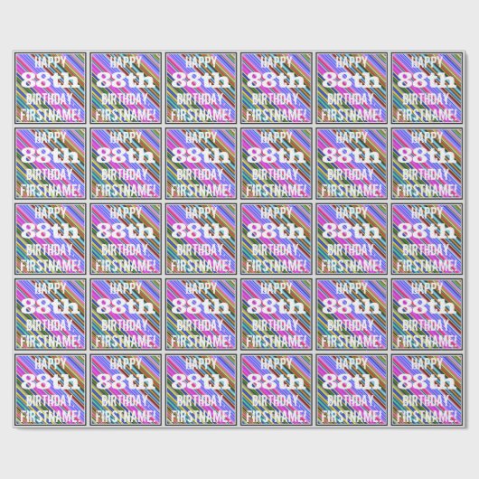 鮮やか, 88カラフル誕生日+名前をカスタムする ラッピングペーパー (フラット)