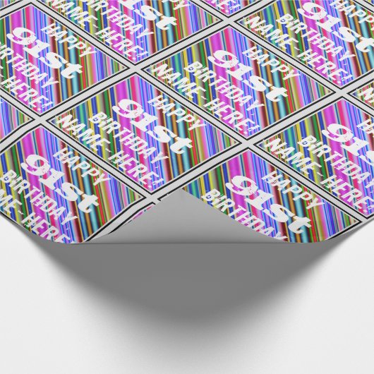 鮮やか, 91カラフル誕生日+名前をカスタムする ラッピングペーパー (角)