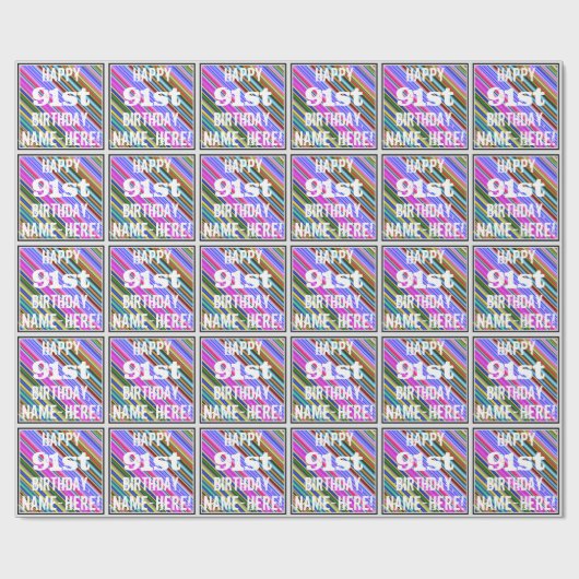 鮮やか, 91カラフル誕生日+名前をカスタムする ラッピングペーパー (フラット)
