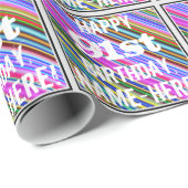 鮮やか, 91カラフル誕生日+名前をカスタムする ラッピングペーパー (ロールコーナー)