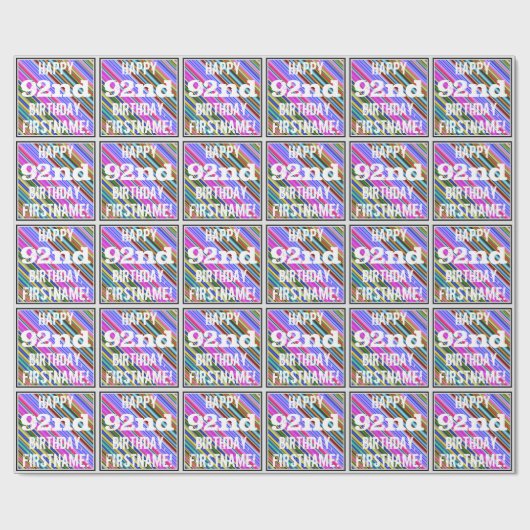 鮮やか, 92カラフル番目の誕生日+名前をカスタムする ラッピングペーパー (フラット)