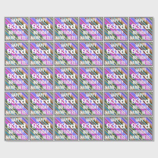 鮮やか, 93カラフル誕生日+名前をカスタムする ラッピングペーパー (フラット)