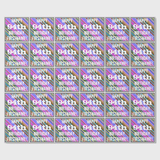鮮やか, 94カラフル誕生日+名前をカスタムする ラッピングペーパー (フラット)