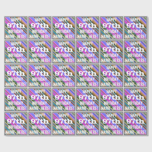 鮮やか, 97カラフル誕生日+名前をカスタムする ラッピングペーパー (フラット)