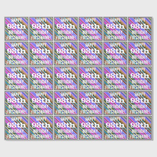鮮やか, 98カラフル誕生日+名前をカスタムする ラッピングペーパー (フラット)