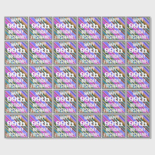 鮮やか, 99カラフル誕生日+名前をカスタムする ラッピングペーパー (フラット)