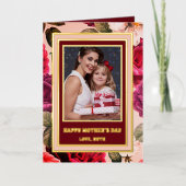 鮮やか | Happy Mother's Day Pink Roses写真金ゴールド 箔シーズンカード (正面)