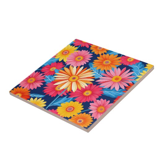 鮮やかGerberaデイジー花植物 タイル (側面)