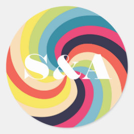 鮮やかGroovyサイケデリックレトロはっきりしたスクリプト ラウンドシール