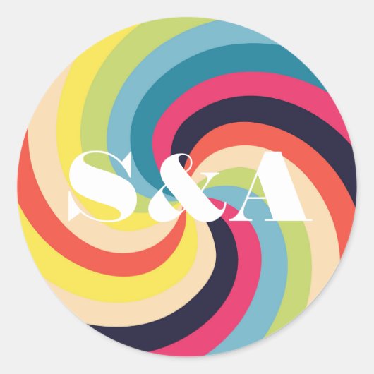 鮮やかGroovyサイケデリックレトロはっきりしたスクリプト ラウンドシール (正面)