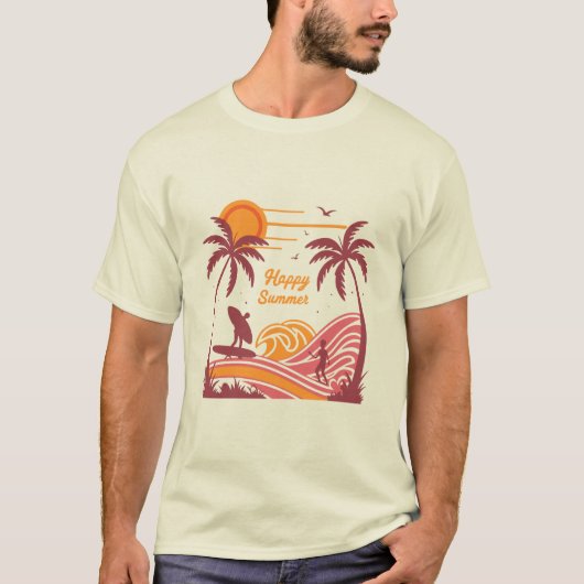 「鮮やかHappy Summer」ユニーク Tシャツデザイン Tシャツ (正面)