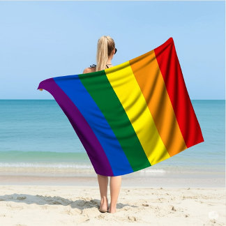 鮮やかLGBTQ+プライドレインボーストライプズ ビーチタオル