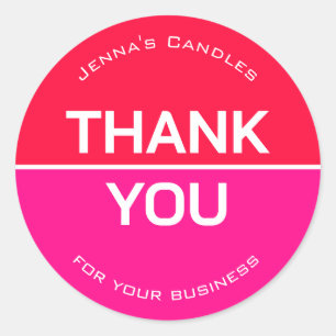 鮮やかNeon Red Pink Company Name Thank You ラウンドシール