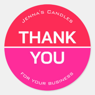 鮮やかNeon Red Pink Company Name Thank You ラウンドシール
