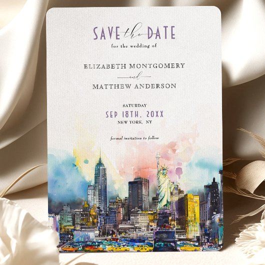鮮やかNew York Save the Date Skyline 招待状