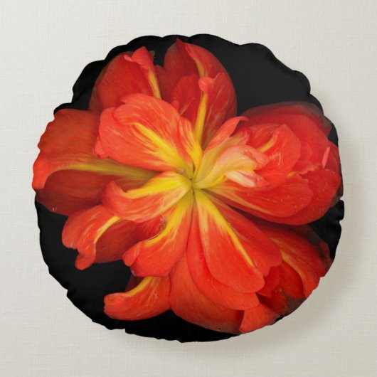 鮮やかOrange Begoniaマクロ ラウンドクッション (正面)